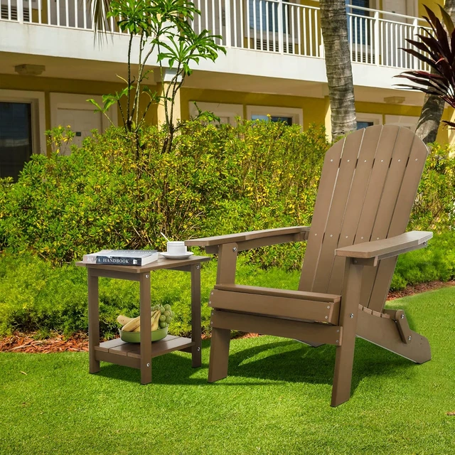 Alt view image 7 of 7 - Teak Weather-Resistant Double Adirondack Side Table, Rectangular Outdoor End Table