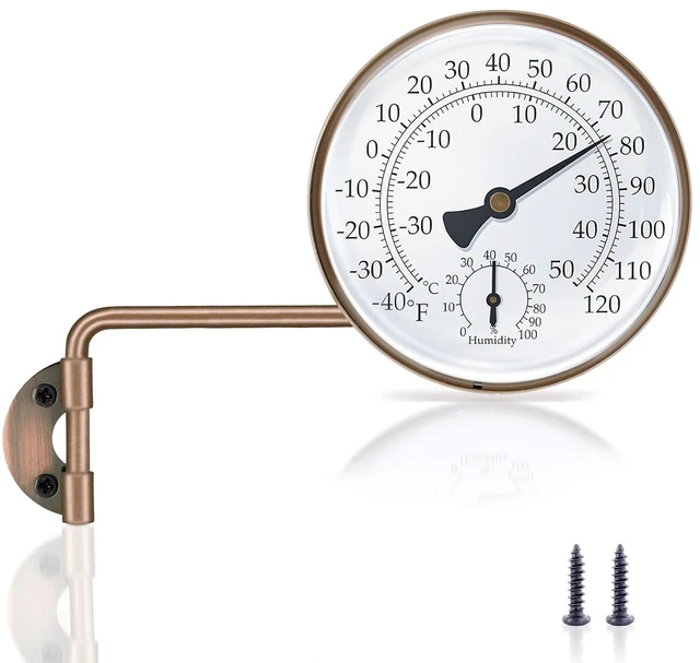 Main image of 6-Inch Brass Outdoor Thermometer & Humidity Gauge, Large Swivel Dial