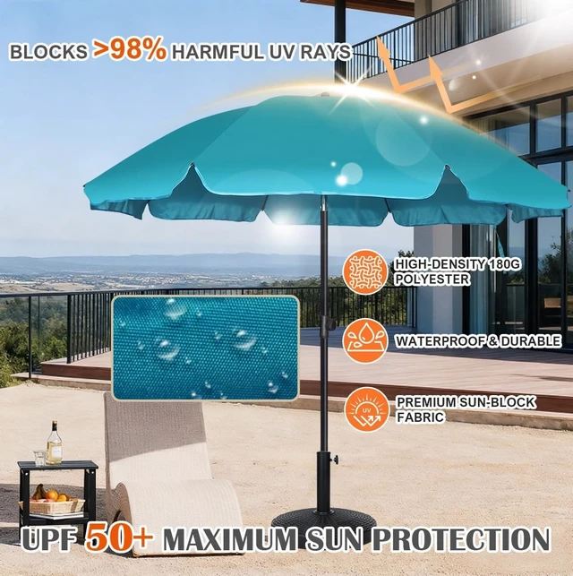 Alt view image 3 of 7 - 6.5ft Patio Market Umbrella with Push-Button Tilt & Height Adjust, UV50+ Protection, Fiberglass Ribs & Iron Pole for Garden, Backyard & Beach