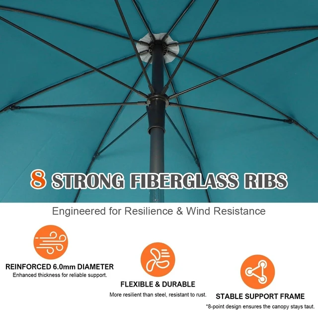 Alt view image 4 of 7 - 6.5ft Patio Market Umbrella with Push-Button Tilt & Height Adjust, UV50+ Protection, Fiberglass Ribs & Iron Pole for Garden, Backyard & Beach