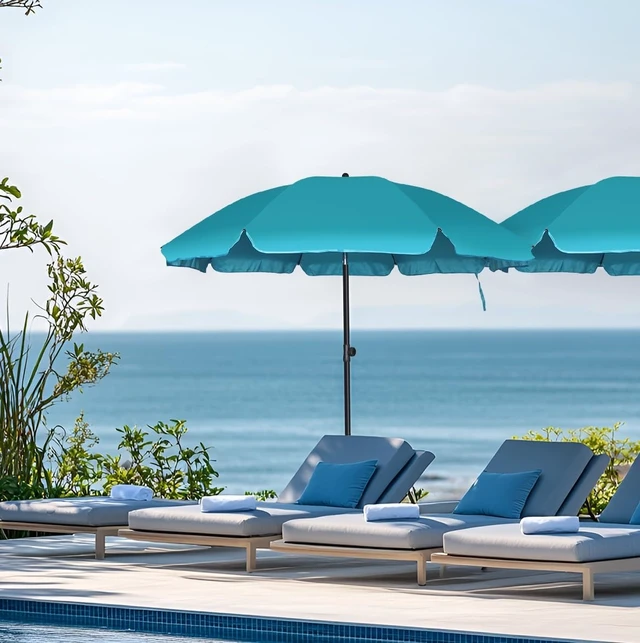 Alt view image 6 of 7 - 6.5ft Patio Market Umbrella with Push-Button Tilt & Height Adjust, UV50+ Protection, Fiberglass Ribs & Iron Pole for Garden, Backyard & Beach