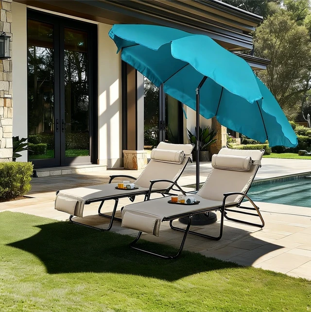 Alt view image 7 of 7 - 6.5ft Patio Market Umbrella with Push-Button Tilt & Height Adjust, UV50+ Protection, Fiberglass Ribs & Iron Pole for Garden, Backyard & Beach