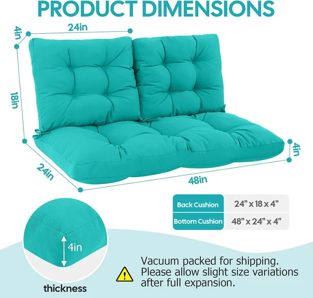 Alt view image 2 of 7 - Outdoor Loveseat Cushion Set, 48 x 24 Replacement Couch Cushion