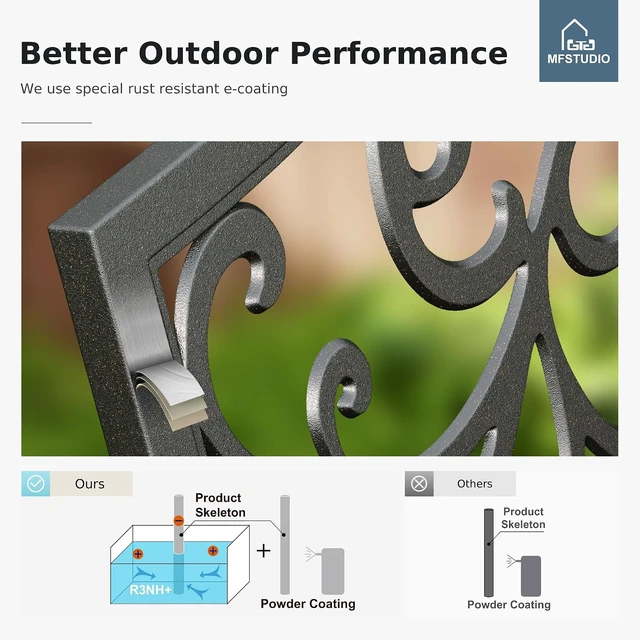 Alt view image 5 of 7 - Black 43.7-Inch Cast Iron Garden Bench with Floral Backrest