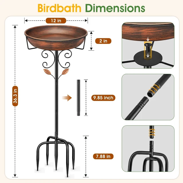 Alt view image 2 of 7 - 36.3" Tall Freestanding Metal Bird Bath & Feeder for Outside