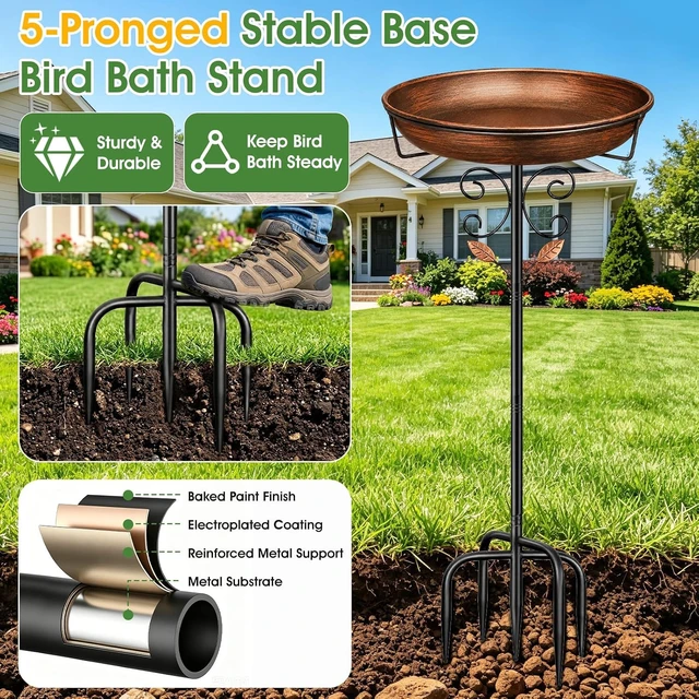 Alt view image 3 of 7 - 36.3" Tall Freestanding Metal Bird Bath & Feeder for Outside