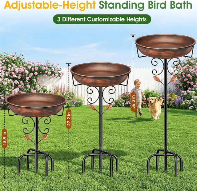 Alt view image 4 of 7 - 36.3" Tall Freestanding Metal Bird Bath & Feeder for Outside