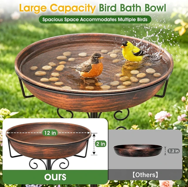 Alt view image 5 of 7 - 36.3" Tall Freestanding Metal Bird Bath & Feeder for Outside