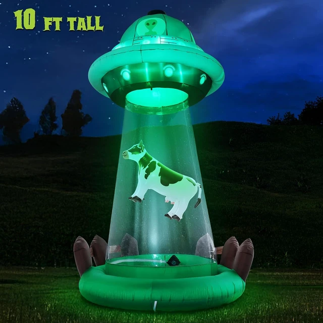 Alt view image 2 of 7 - 10 FT Halloween Inflatable UFO with Floating Cow, Outdoor Décor