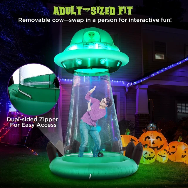 Alt view image 4 of 7 - 10 FT Halloween Inflatable UFO with Floating Cow, Outdoor Décor