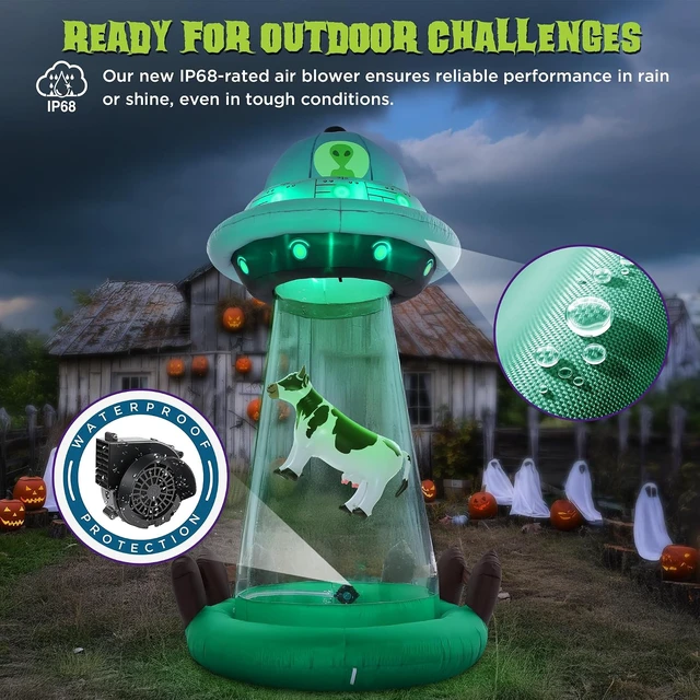 Alt view image 5 of 7 - 10 FT Halloween Inflatable UFO with Floating Cow, Outdoor Décor