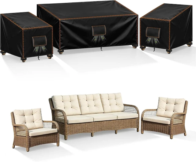 Main image of X-Large Waterproof Patio Furniture Cover Set, 3 PCS Outdoor, Black
