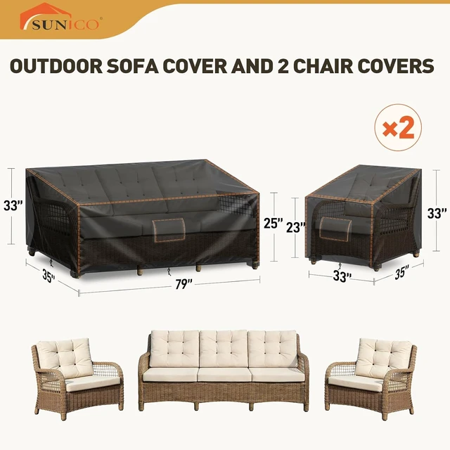 Alt view image 2 of 6 - X-Large Waterproof Patio Furniture Cover Set, 3 PCS Outdoor, Black