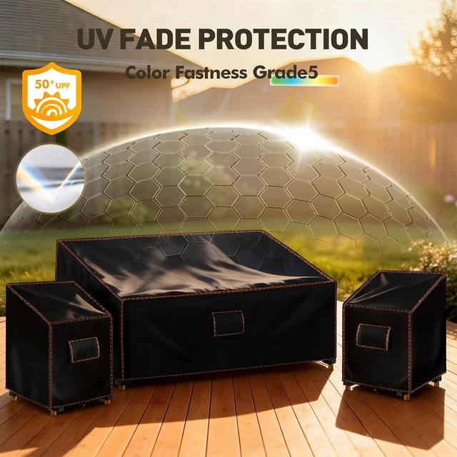 Alt view image 4 of 6 - X-Large Waterproof Patio Furniture Cover Set, 3 PCS Outdoor, Black