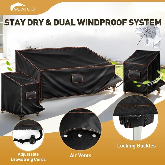 Alt view image 5 of 6 - X-Large Waterproof Patio Furniture Cover Set, 3 PCS Outdoor, Black