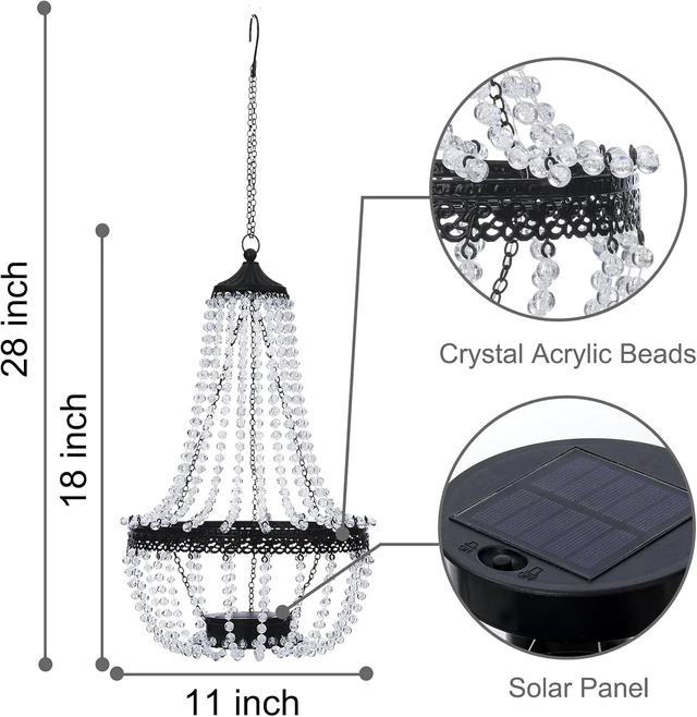 Alt view image 3 of 7 - 28" Hanging Solar Chandelier Outdoor Lantern