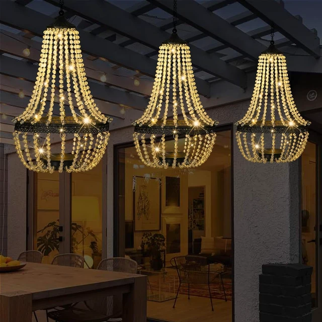 Alt view image 6 of 7 - 28" Hanging Solar Chandelier Outdoor Lantern