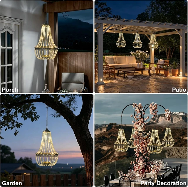 Alt view image 7 of 7 - 28" Hanging Solar Chandelier Outdoor Lantern
