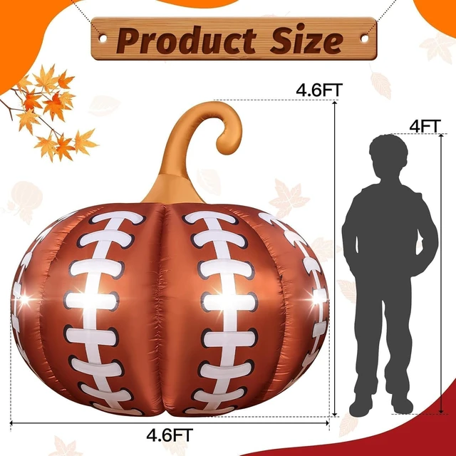 Alt view image 2 of 7 - 4.6FT Giant Football Pumpkin Inflatable with 4 LED Lights, Thanksgiving Blow-Up Décor for Garden, Yard & Lawn