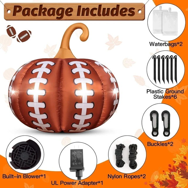 Alt view image 3 of 7 - 4.6FT Giant Football Pumpkin Inflatable with 4 LED Lights, Thanksgiving Blow-Up Décor for Garden, Yard & Lawn