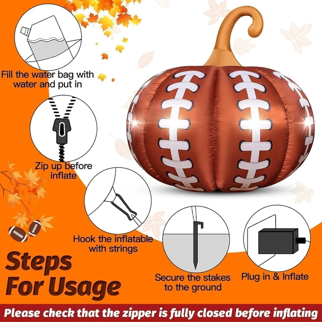 Alt view image 4 of 7 - 4.6FT Giant Football Pumpkin Inflatable with 4 LED Lights, Thanksgiving Blow-Up Décor for Garden, Yard & Lawn