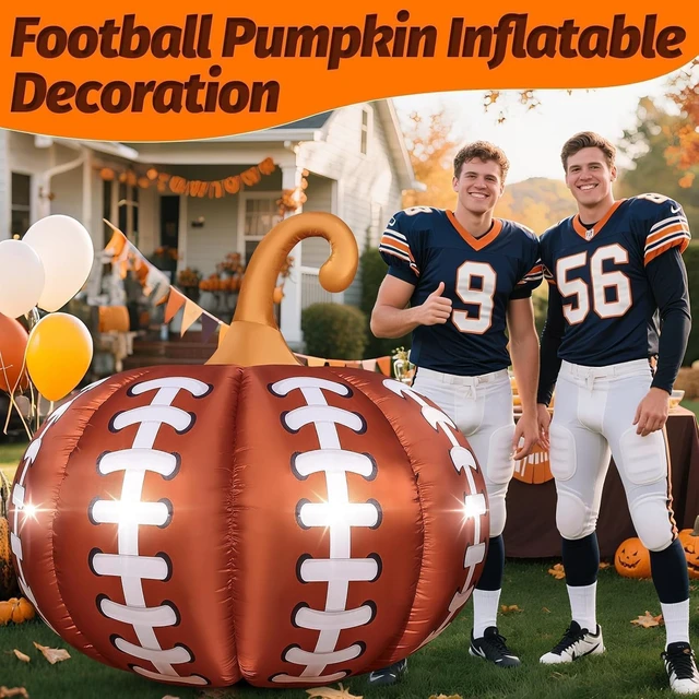 Alt view image 6 of 7 - 4.6FT Giant Football Pumpkin Inflatable with 4 LED Lights, Thanksgiving Blow-Up Décor for Garden, Yard & Lawn