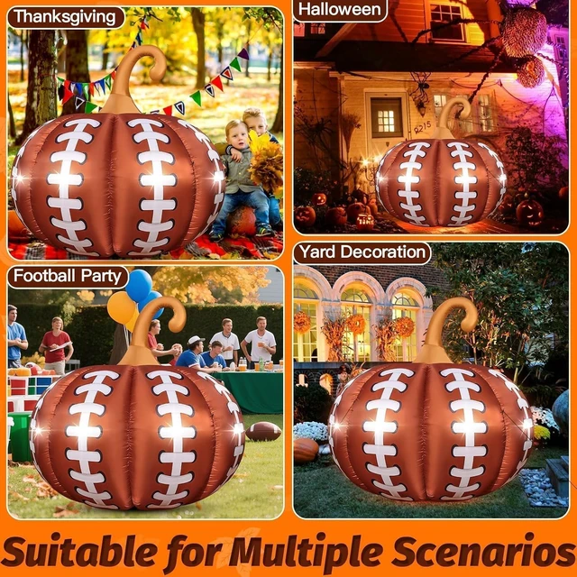Alt view image 7 of 7 - 4.6FT Giant Football Pumpkin Inflatable with 4 LED Lights, Thanksgiving Blow-Up Décor for Garden, Yard & Lawn