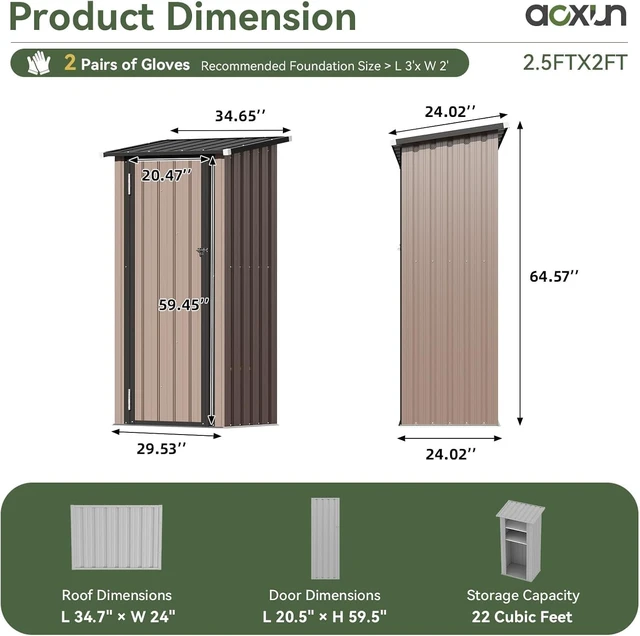 Alt view image 2 of 7 - Small Vertical Outdoor Storage Cabinet Shed with Floor