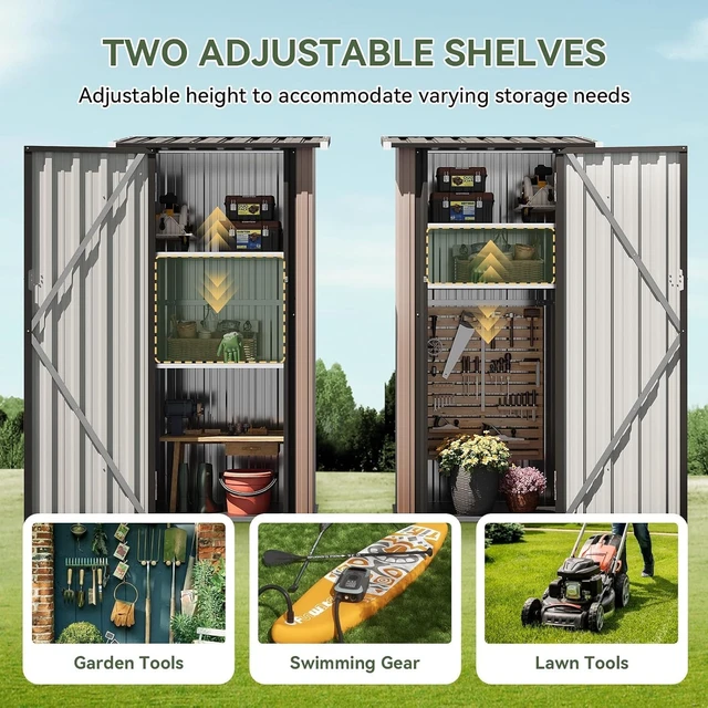 Alt view image 4 of 7 - Small Vertical Outdoor Storage Cabinet Shed with Floor