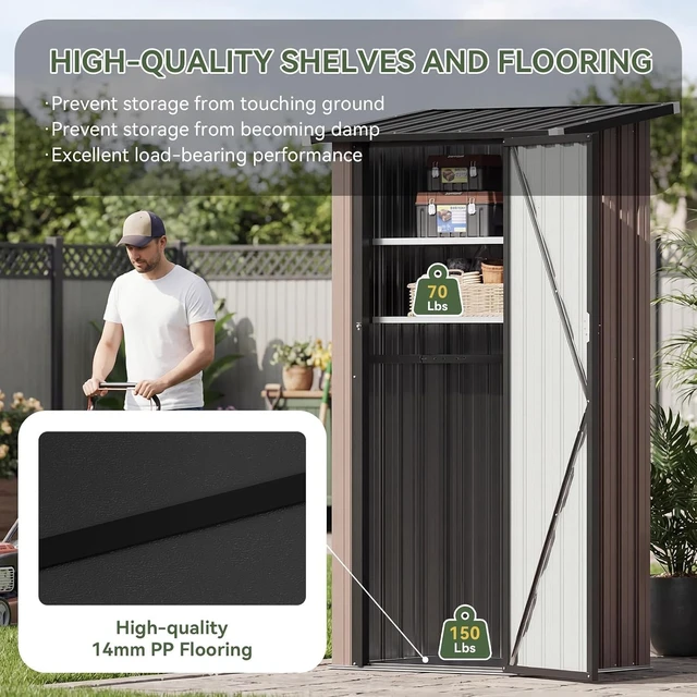 Alt view image 5 of 7 - Small Vertical Outdoor Storage Cabinet Shed with Floor