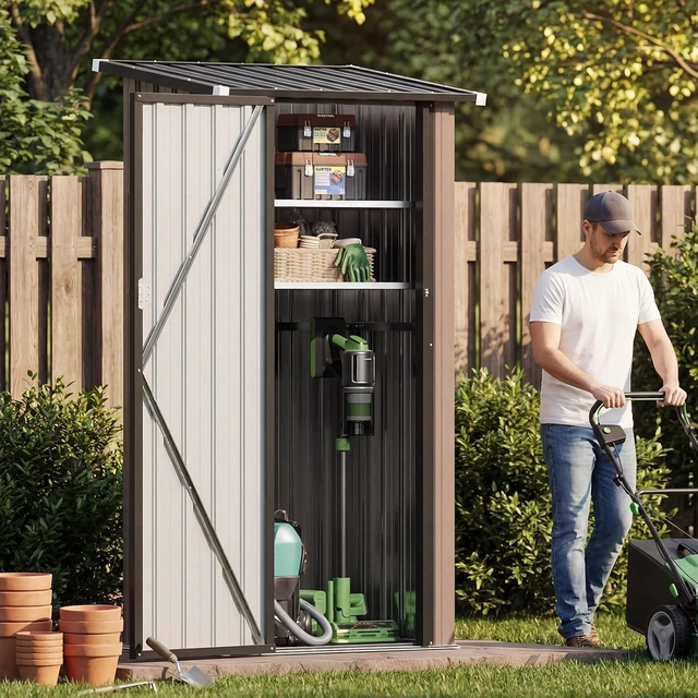 Alt view image 7 of 7 - Small Vertical Outdoor Storage Cabinet Shed with Floor