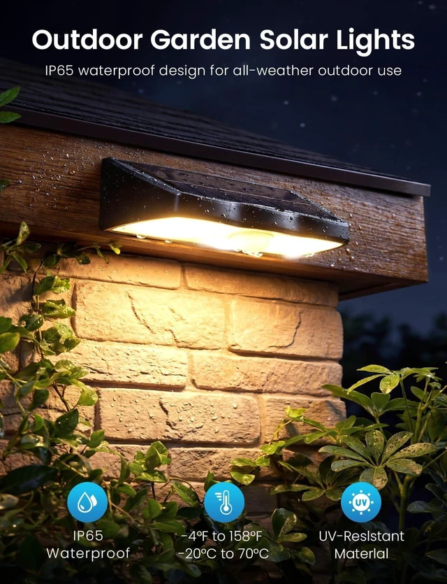 Alt view image 3 of 7 - Warm White Solar Fence Lights with Motion Sensor, 3 Modes IP65 Waterproof Dusk-to-Dawn for Patio, Deck & Backyard, 6 Pack