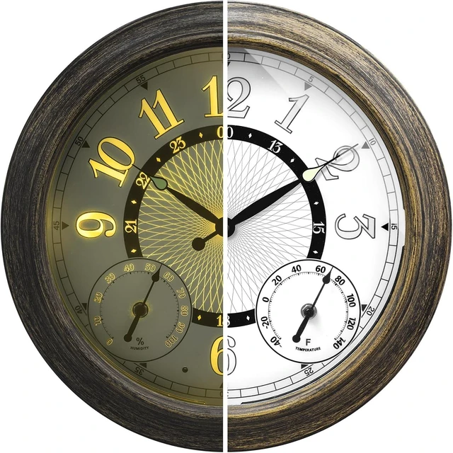 Main image of 15-Inch Waterproof Metal Illuminated Outdoor Clock for Patio