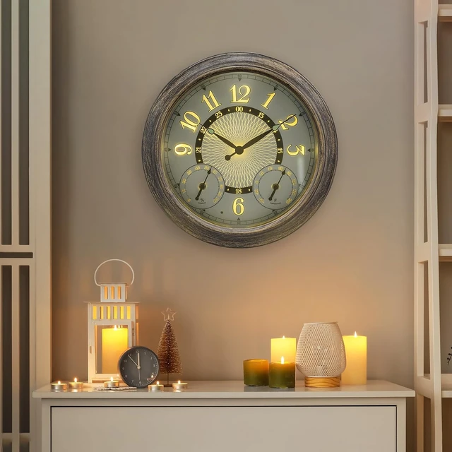 Alt view image 2 of 7 - 15-Inch Waterproof Metal Illuminated Outdoor Clock for Patio