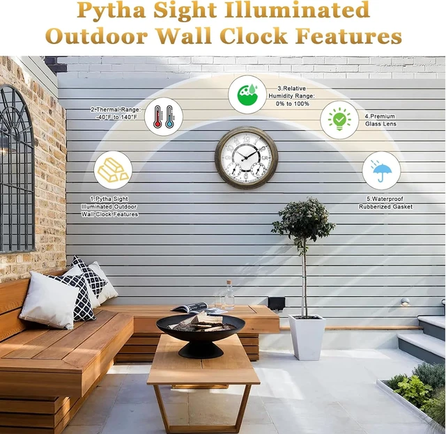 Alt view image 3 of 7 - 15-Inch Waterproof Metal Illuminated Outdoor Clock for Patio