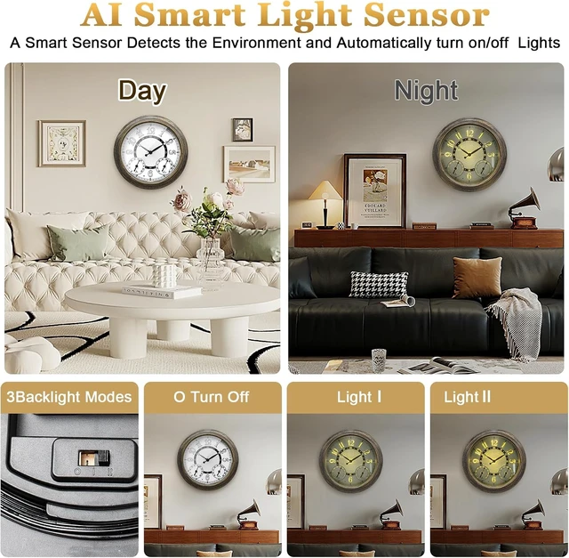 Alt view image 4 of 7 - 15-Inch Waterproof Metal Illuminated Outdoor Clock for Patio