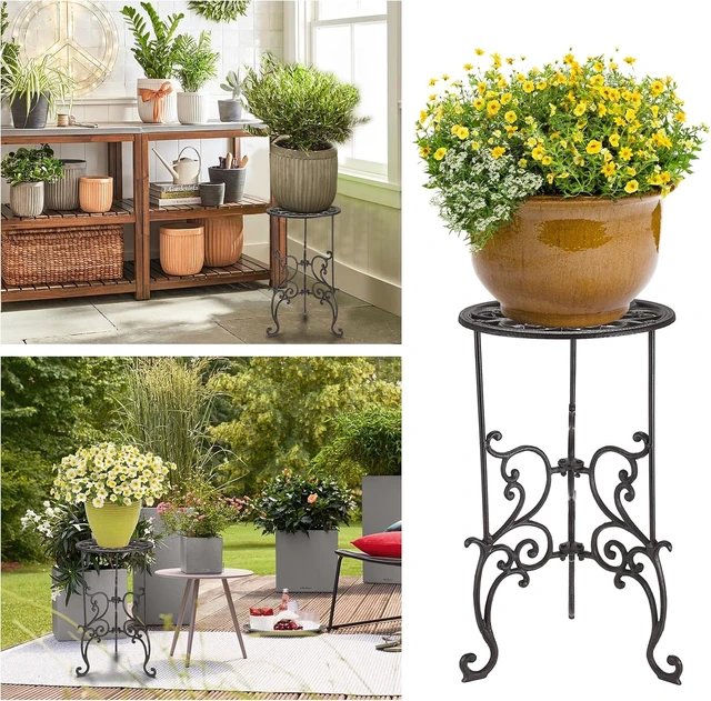 Alt view image 4 of 7 - Heavy-Duty Cast Iron Flower Pot Holder, Indoor & Outdoor Plant Stand