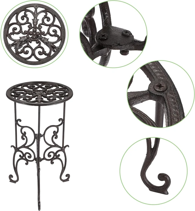 Alt view image 5 of 7 - Heavy-Duty Cast Iron Flower Pot Holder, Indoor & Outdoor Plant Stand