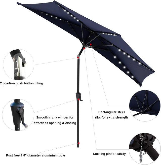 Alt view image 2 of 7 - 9 ft Half-Round Outdoor Wall Umbrella with Solar LED Lights & Tilt