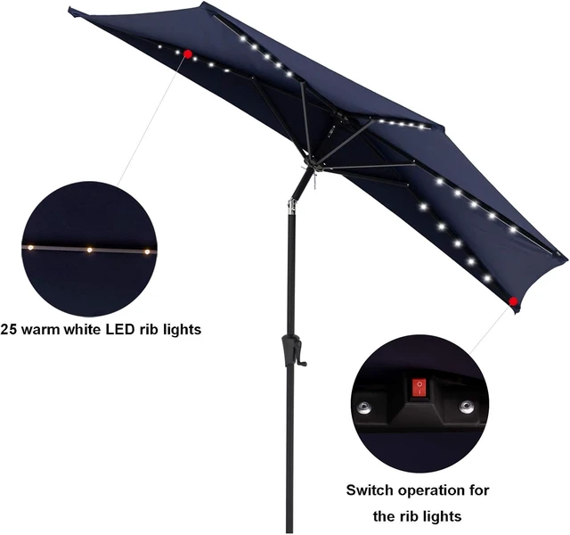Alt view image 4 of 7 - 9 ft Half-Round Outdoor Wall Umbrella with Solar LED Lights & Tilt