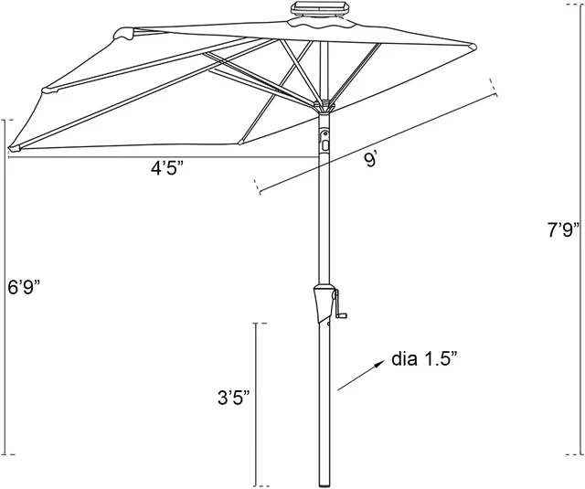 Alt view image 6 of 7 - 9 ft Half-Round Outdoor Wall Umbrella with Solar LED Lights & Tilt