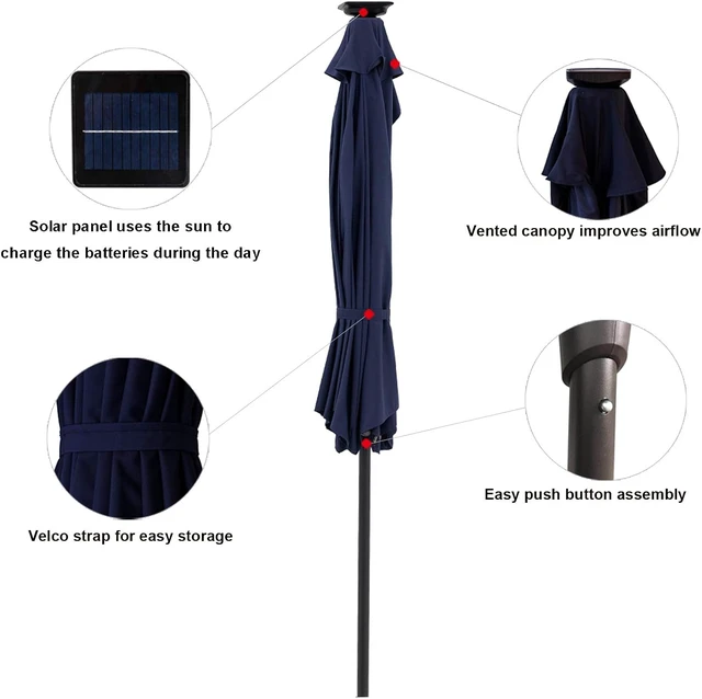 Alt view image 5 of 7 - 9 ft Half-Round Outdoor Wall Umbrella with Solar LED Lights & Tilt