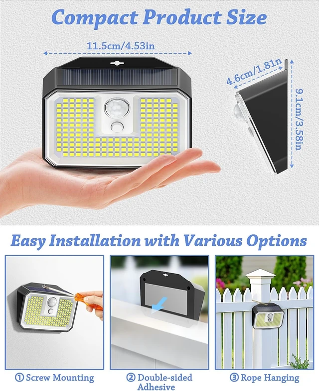 Alt view image 6 of 7 - 168-LED Solar Motion Sensor Lights, 3 Modes Waterproof Security Light for Garden, Fence, Garage & Deck, 6-Pack