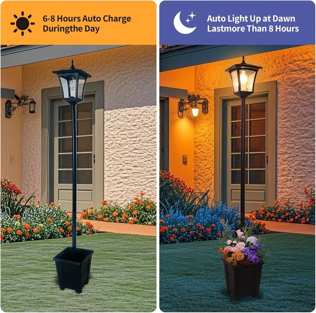 Alt view image 2 of 7 - Black Solar Lamp Post with Planter, Adjustable Height