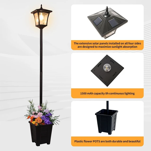 Alt view image 4 of 7 - Black Solar Lamp Post with Planter, Adjustable Height