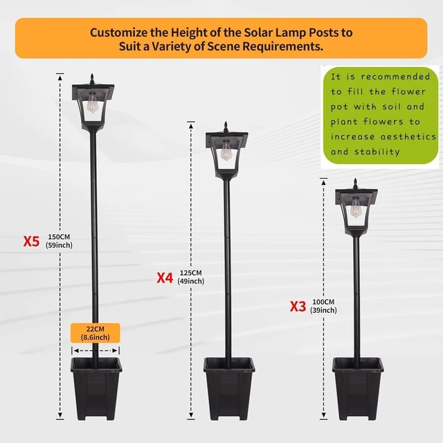 Alt view image 5 of 7 - Black Solar Lamp Post with Planter, Adjustable Height