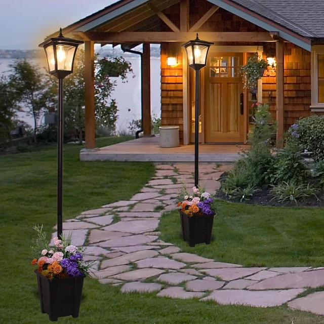 Alt view image 7 of 7 - Black Solar Lamp Post with Planter, Adjustable Height