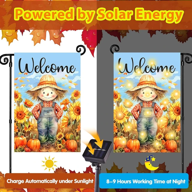 Alt view image 4 of 7 - Lighted Solar Seasonal Garden Flags, 12 x 18 In, Set of 12