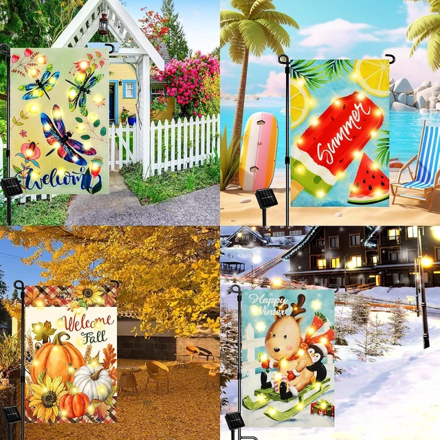 Alt view image 6 of 7 - Lighted Solar Seasonal Garden Flags, 12 x 18 In, Set of 12