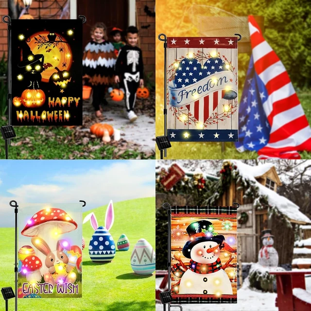 Alt view image 7 of 7 - Lighted Solar Seasonal Garden Flags, 12 x 18 In, Set of 12